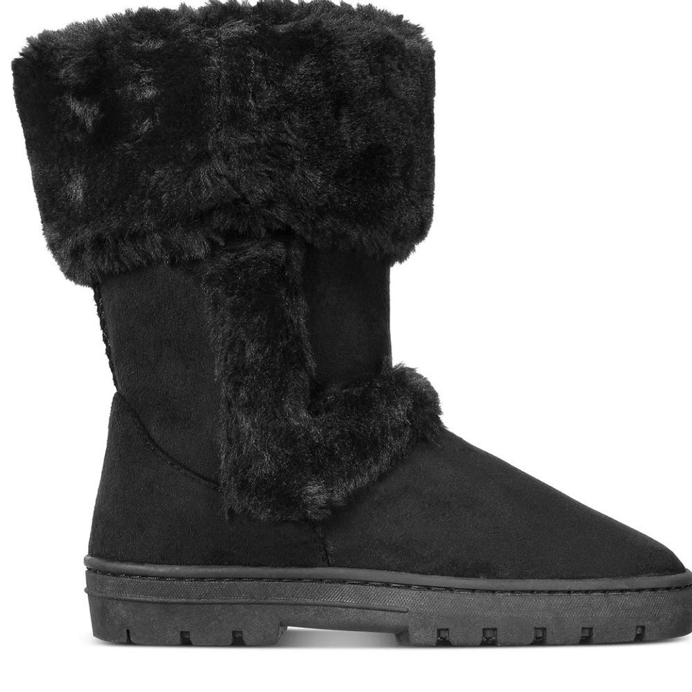 Style & Co Winter Boots Black Ugg Look Alike Fuzzy Warm
